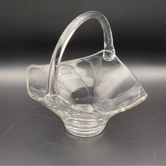 Vintage Clear Glass Basket with Handle | Wedding Centerpiece Candy Dish Decor - Picture 1 of 7